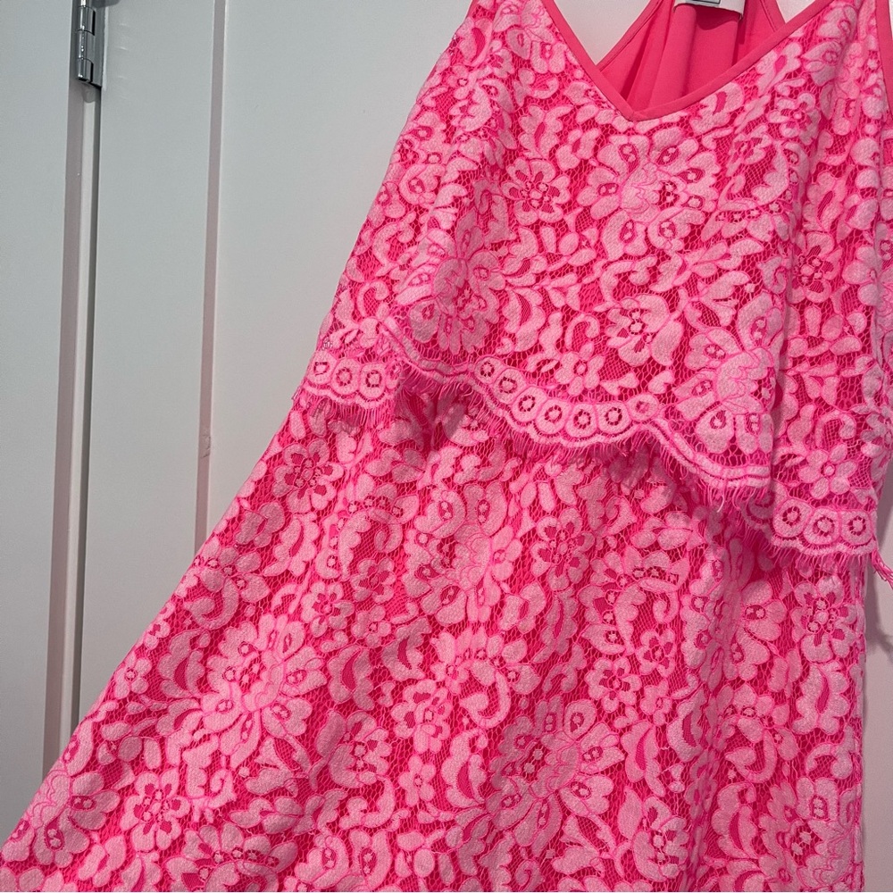 DV by Dolce Vita Hot Pink Floral Lace Mini Dress sz XS - Picture 5 of 6